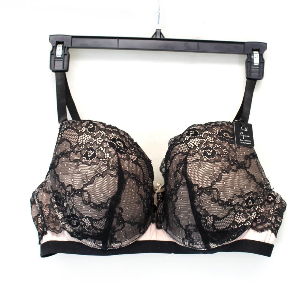French Affair Black Lace Sexy Comfort All Day Support Size 42D